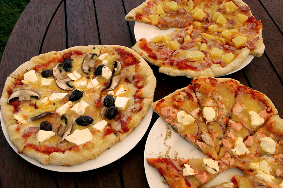 Three delicious bbq pizzas